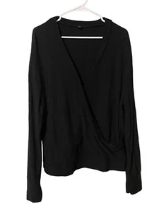 Top donna J Crew finto avvolgente grande nero manica lunga 100% cotone stravagante - Foto 1 di 17