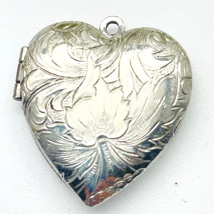 Heart Locket Charm Silver Tone Double Photo - Picture 1 of 4