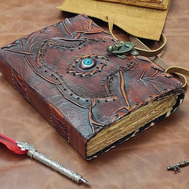 Vintage Leather Journal with Spell Eye Journal Hocus Pocus Book of Shadows  - Image 1 of 4