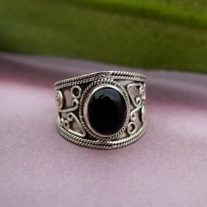 925 Sterling Silver Women's Ring with Black Onyx Natural Gemstone - Picture 1 of 8