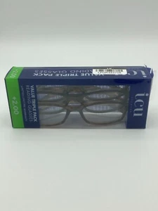 ICU Eyewear Oval Plastic Reading Glasses +2.00 - Value Pack 3pk Classic Styles - Picture 1 of 7