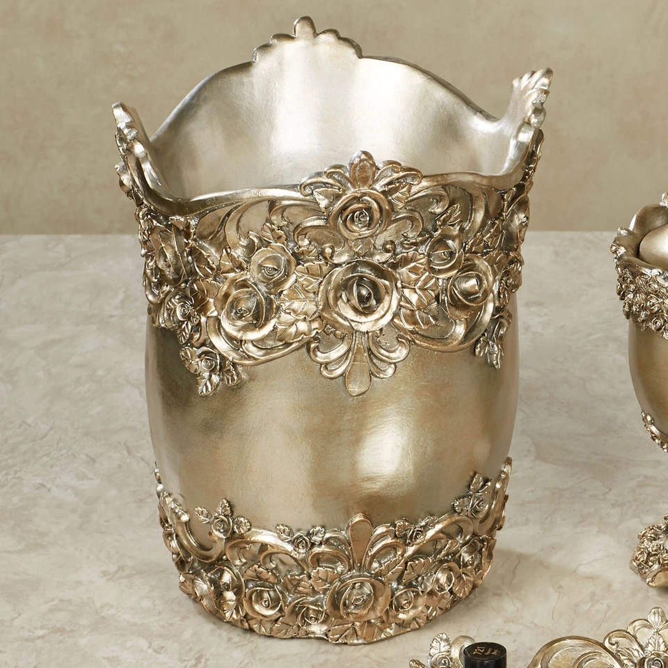 Victoria Rose Satin Gold Flowers Floral Bath Accessories - Image 1 of 1