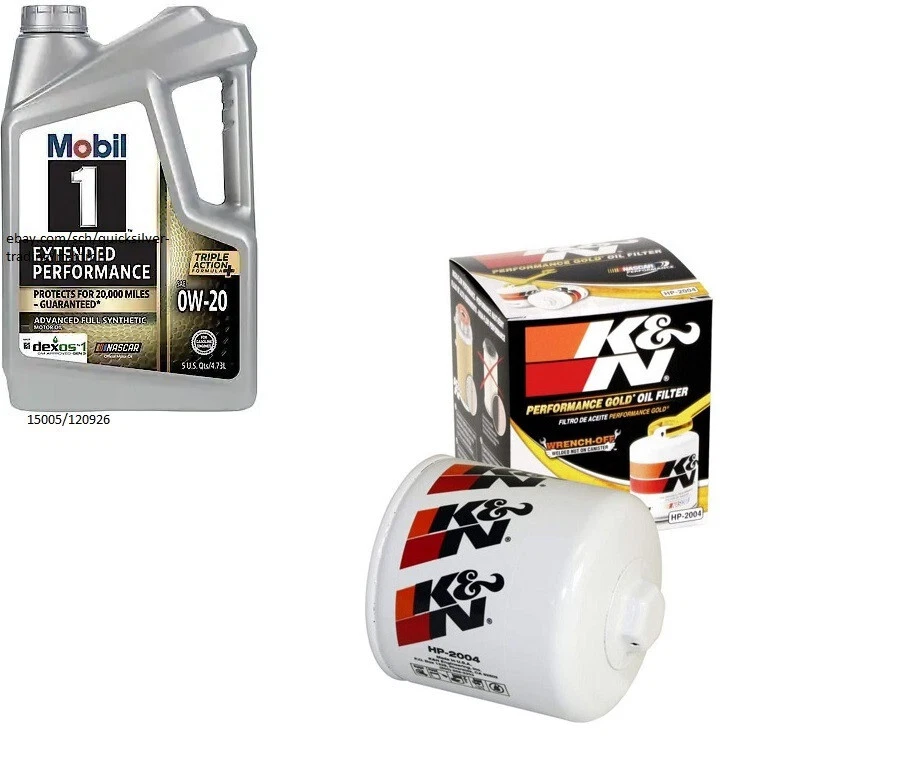 Aceite de motor totalmente sintético Mobil1 E/P 0w20 - 5 cuartos de galón con filtro de aceite K&N HP-2004 Foto 1 de 1