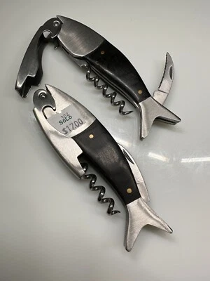 (2) KIKKERLAND 优质乌木鱼服务员开瓶器葡萄酒钥匙开启器 — 第 1/4 张图片