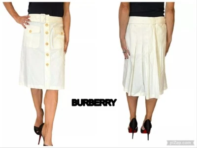 BURBERRY IVORY COTTON CARGO SKIRT POCKETS BELTED FRONT BUTTONS BACK PLEATS 6 - Image 1 of 4