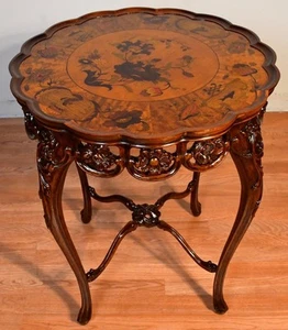1900s Antique French Louis XV Walnut & Satinwood Inlay Side Table / end table - Picture 1 of 14