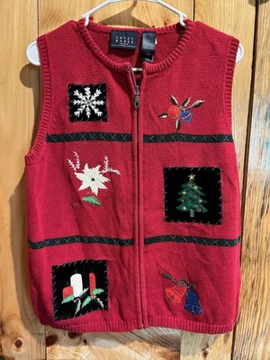 CRAZY HORSE Mujer NAVIDAD SUÉTER CHALECO CREMALLERA COMPLETA FRONTAL ROJO Talla L Foto 1 de 4