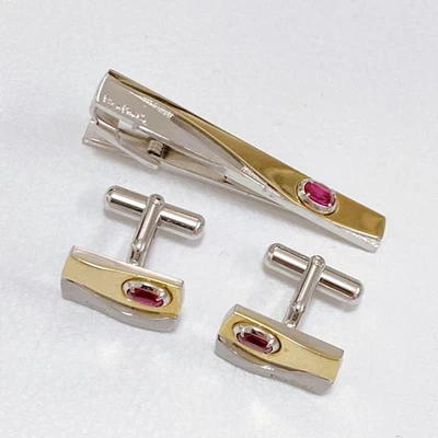 Pierre Cardin Tie Pin and Cufflinks Set with Stones in Silver and Gold - Image 1 of 4