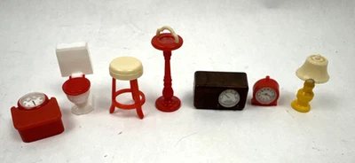 Vintage Renwal Dollhouse Furniture Accessories Lot Clock Scale Stool Ashtray - Image 1 of 4