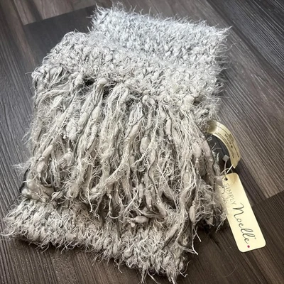 Simply Noelle Scarf Fuzzy Popcorn Knitted Gray Slate Fringe NEW 56" - Image 1 of 4