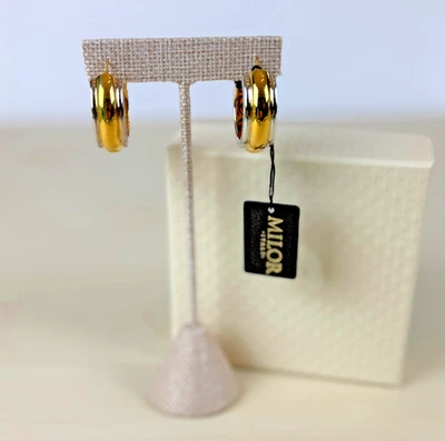 Pendientes de aro redondos acanalados audaces de dos tonos QVC Milor 14k sobre resina 1,5" (151) Foto 1 de 4