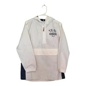 Tommy Hilfiger Wind Breaker Boys Snow White 1/4 Zip Hood Pockets Size Large NWT - Picture 1 of 6