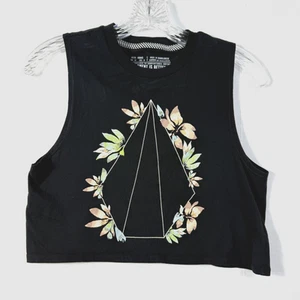 Volcom Stone Crop Tank Womens Sz XS Black Floral Cotton Crewneck Sleeveless Top - Picture 1 of 7