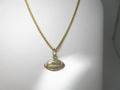 Gold Football Necklace NFL Pendant Womens 14k Solid 16" N307 - Image 1 of 4