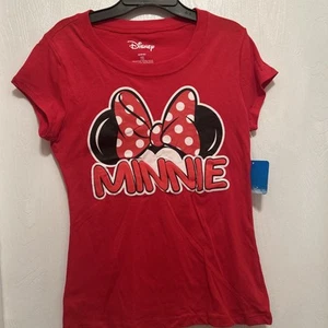 Kid’s Disney Minnie Mouse Polka dot bow- Puffy Letters t- shirt Size M 7/9 -NWT - Picture 1 of 4