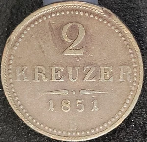 AUSTRIA 2 Kreuzer 1851 B - Copper - Franz Joseph I. Nice Mid Grade Coin - Picture 1 of 2