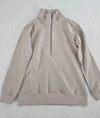 Athletic Sweatshirt Womens 36 Beige Stretch 1/2 Zip Long Sleeve Pullover - Image 1 of 4