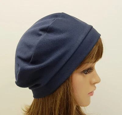 Navy blue cotton jersey beret, unlined hat, lightweight little french beret — 第 1/4 张图片