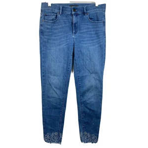 Ann Taylor Jeans Damen Gr. 6 Blau Blumen Bestickt Ankle Skinny Baumwolle Stretch - Bild 1 von 11