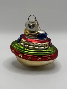 Adorno de Navidad vintage de vidrio soplado colorido remolcado barco - Imagen 1 de 7