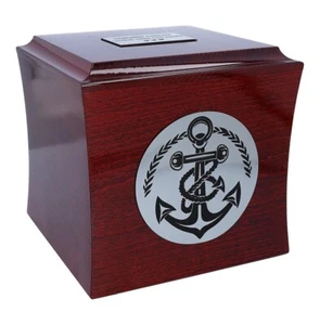 Nautical anchor cremation urn Mahogany wooden memorial for sailor Wooden ash box - Picture 1 of 7
