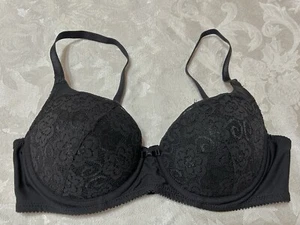 Vtg LILY OF FRANCE 1741 Lace Over Push-Up Underwire 34C Black Bra - Picture 1 of 14