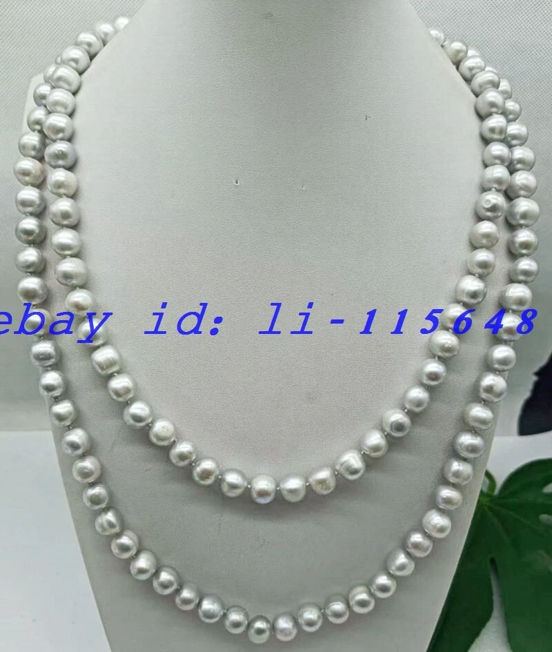 Collar de perlas cultivadas de agua dulce gris de lujo de moda natural de 10-11 mm 32" regalo Foto 1 de 1