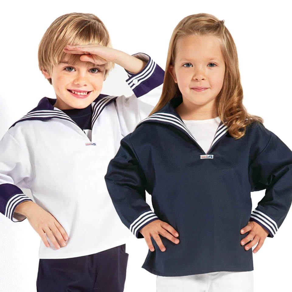 modAS Kinder Unisex Matrosenhemd Klassisch Maritim Langarm-Hemd Großer Kragen