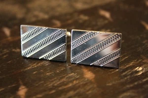 925 Sterling Silver LAMODE Rectangle Textured Stripe Design Cufflinks 16.2g GUC - Picture 1 of 10