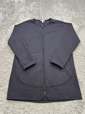 Chaqueta Eileen Fisher Mujer XS Negra Algodón Orgánico Argyle Acolchada Tejida Cremallera Completa Foto 1 de 4