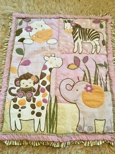 CoCalo Baby Blanket GIRAFFE HIPPO JUNGLE Comforter Crib Quilt PINK 45” x 37” - Picture 1 of 9