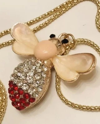 Betsey Johnson Red Rhinestone Crystal Bee Bumblebee Pendant Necklace NWT - Image 1 of 4