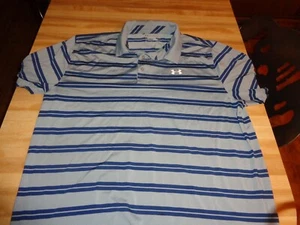 Under Armour Golf Polo Shirt BLUE Striped Men's 2XL FREE SHIPPING - Picture 1 of 5