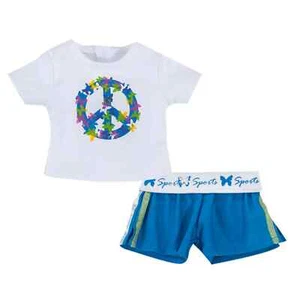 Puppenkleidung 18" Sportshorts blau Top weiß Frieden Sophia's passt AG Puppen - Bild 1 von 5