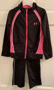 UNDER ARMOUR ~Tracksuit Set ~ Pink and Black ~ Pants & Zip Jacket ~Girls size 4t - Picture 1 of 7