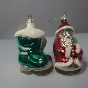 Vintage TRADITIONS European Polish Glass Christmas Ornaments  Santa & Boot EPOC - Picture 1 of 2