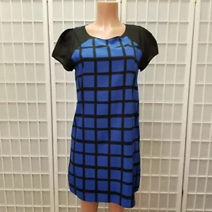 Needle & Thread Windowpane Shift Dress Women's Size Large Blue Black - Picture 1 of 7