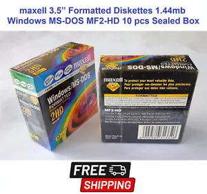 maxell 3.5” Formatted Diskettes 1.44mb Windows MS-DOS MF2-HD 10 pcs Sealed Box - Picture 1 of 11