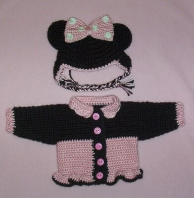 Conjunto de ropa para muñeca, suéter de ganchillo, suéter de ratón rosa y sombrero para muñeca de 15-17" Foto 1 de 3