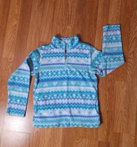 PLACE Girl's Blue Multicolor Geometric Long Sleeve 1/4 zip Fleece Sweater M 7/8 - Picture 1 of 10
