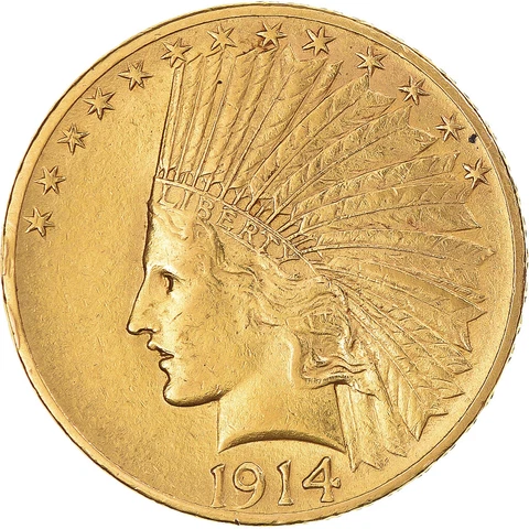 [#869598] Coin, United States, Indian Head, $10, Eagle, 1914, Philadelphia, AU Cover