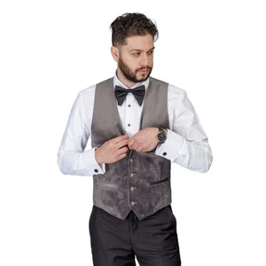 CHALECO DE VESTIR DE TERCIOPELO GRIS 5 botones cuello en V correa trasera ajustable formal DE AZAR MAN - Imagen 1 de 4