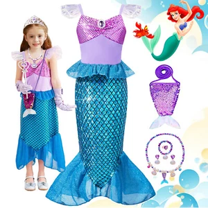 Princess Little Mermaid Costume Ariel Fancy Dress Up Kid Birthday Cosplay Party - Picture 1 of 14