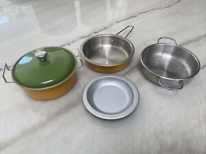 Vintage Lot of Metal Toy Dishes Pots Pans 