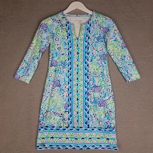 Lilly Pulitzer Nadine Dress Women's XXS Floral UPF 50+ Beach Summer Stretch Blue - Picture 1 of 10