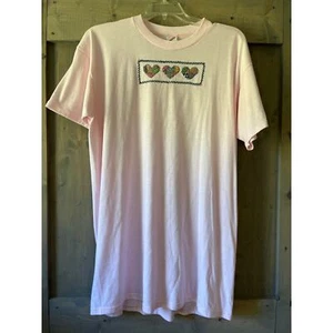 Camicia da notte vintage anni 90 camicia da notte rosa fatta a mano punto croce casetta - taglia unica - Foto 1 di 7