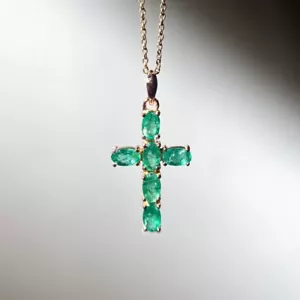 Smaragd Kreuz Halskette 925 Sterlingsilber Rose Herz Kreuzanhänger G' Ma - Bild 1 von 4