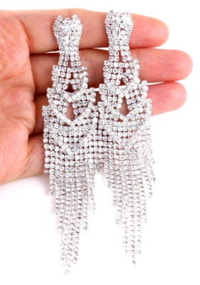 Sexy Full Diamond Long Tassel Earrings Earrings Teardrop Large, - Image 1 of 4