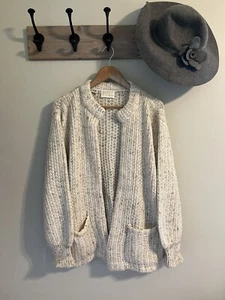 Lilly of California Vintage Cardigan Sweater Cream Speckled Chunky Textured L - Picture 1 of 8
