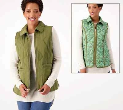 Isaac Mizrahi Live! Chaleco Reversible Verde Albahaca Talla L A516291 Foto 1 de 2